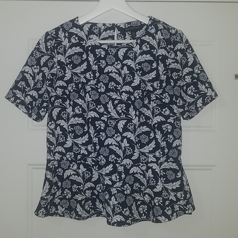 Banana Republic Navy and White Floral Peplum Top
